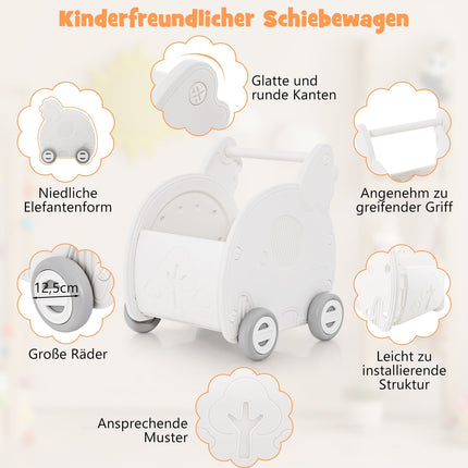 Baby Push Walker 4-Wheel Elephant Shape, White, HDPE