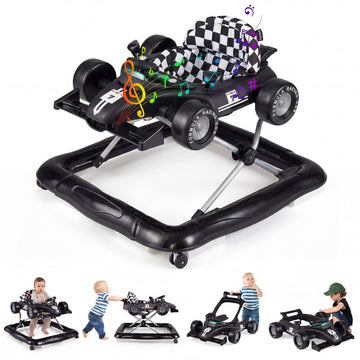 Baby Push Walker 4-in-1 Activity Center with Music Box, Black, Height Adjustable