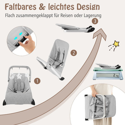 Baby Rocker Foldable Baby Swing with 5 Point Safety Belt Portable Rocker Seat Gray