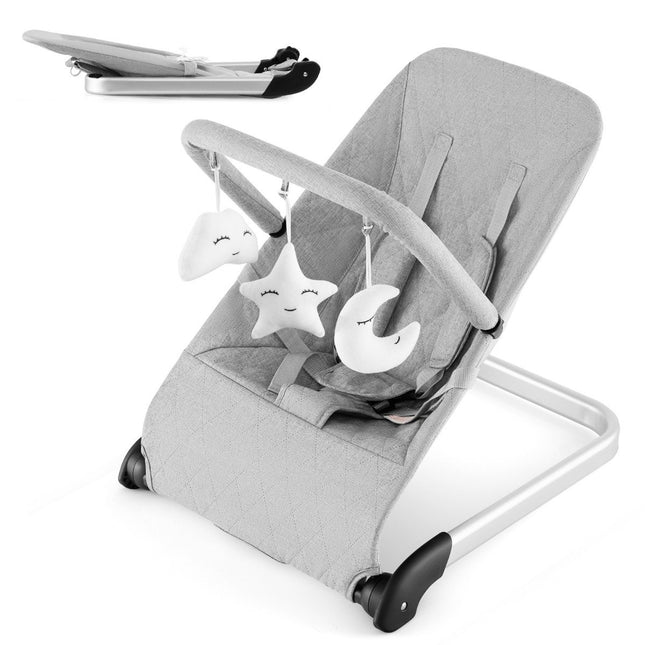 Baby Rocker Foldable Baby Swing with 5 Point Safety Belt Portable Rocker Seat Gray