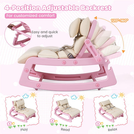 Baby Rocking Chair 2-in-1, 4-Position Recliner, Pink