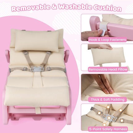 Baby Rocking Chair 2-in-1, 4-Position Recliner, Pink