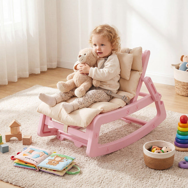 Baby Rocking Chair 2-in-1, 4-Position Recliner, Pink