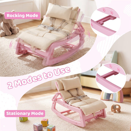 Baby Rocking Chair 2-in-1, 4-Position Recliner, Pink
