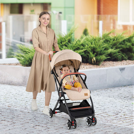 Baby Stroller, Quick-Fold, 95–175 Recline, Canopy, Beige