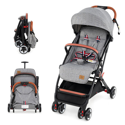 Baby Stroller With Canopy, 95-175 Recline, Gray