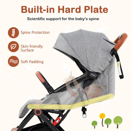Baby Stroller With Canopy, 95-175 Recline, Gray