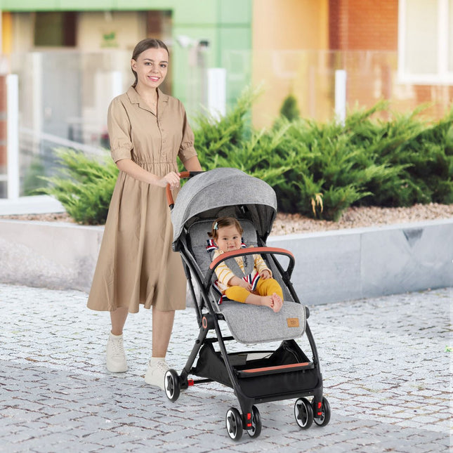 Baby Stroller With Canopy, 95-175 Recline, Gray