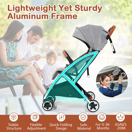 Baby Stroller With Canopy, 95-175 Recline, Gray