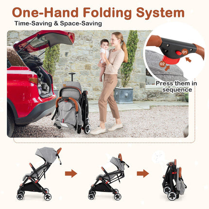 Baby Stroller With Canopy, 95-175 Recline, Gray