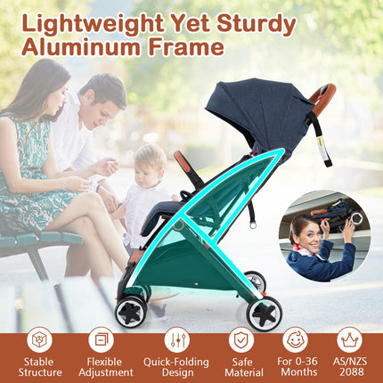 Baby Stroller With Canopy, 95–175 Recline, Quick Fold