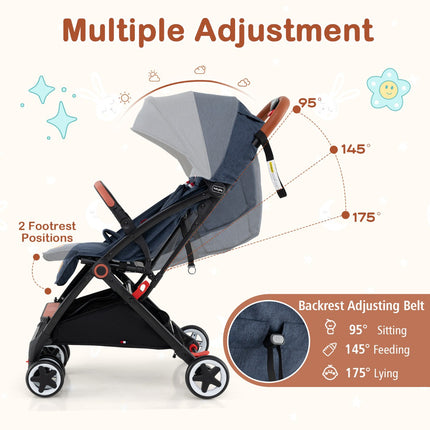 Baby Stroller With Canopy, 95–175 Recline, Quick Fold