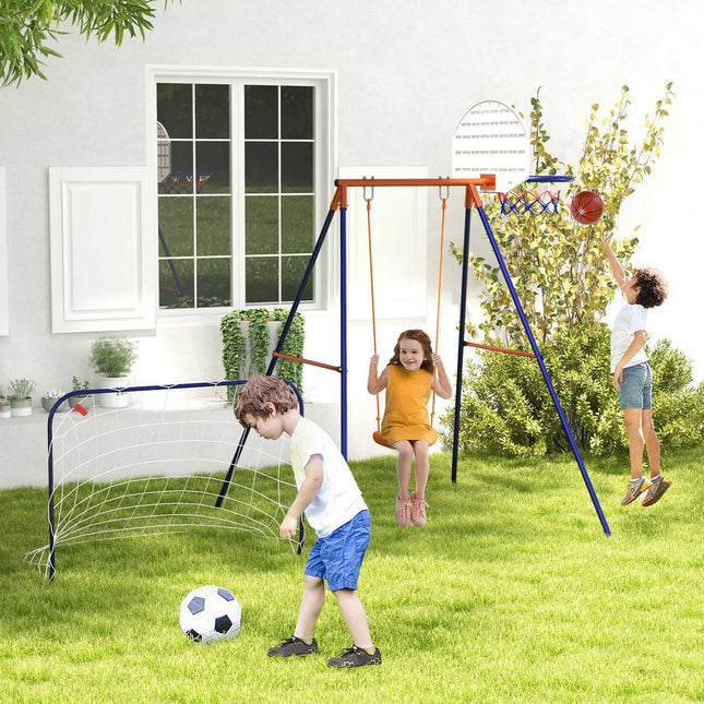 Children's swing - soccer goal, basketball hoop, steel frame