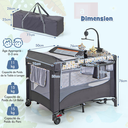 Baby Travel Cot 5-in-1, Mattress, Changing Table