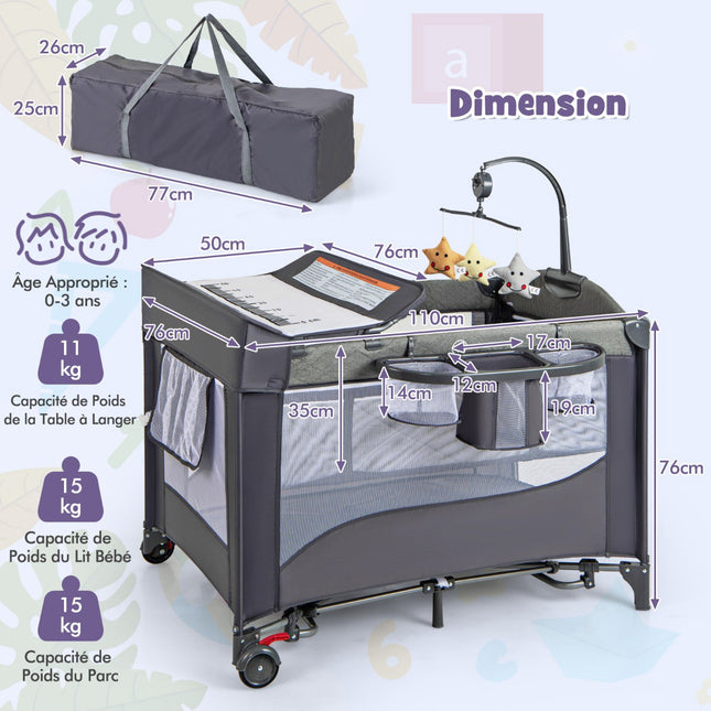Baby Travel Cot 5-in-1 With Mattress, Changing Table