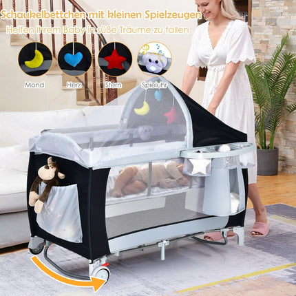 Baby Travel Cot with Bassinet, Playpen, and Rocking Function