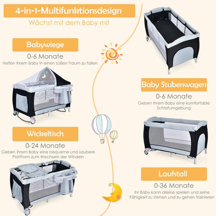 Baby Travel Cot with Bassinet, Playpen, and Rocking Function