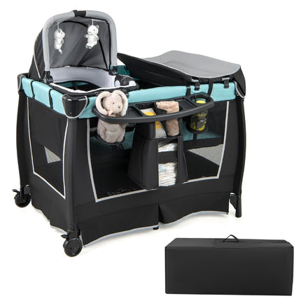 Baby Travel Crib Playpen, 6-in-1, Rocking Cradle, Changing Table