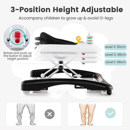 Baby Walker 3-In-1, Foldable, Adjustable Height, Black