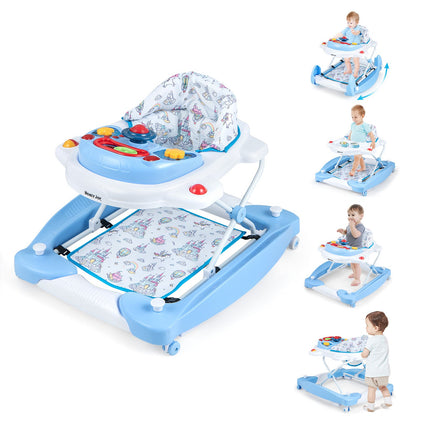 Baby Walker, 6-in-1 Foldable, Adjustable Height, Music Tray