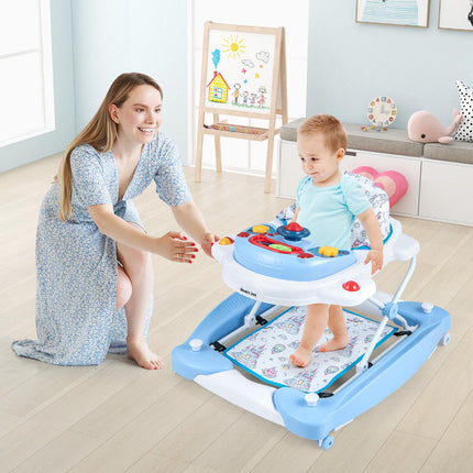 Baby Walker, 6-in-1 Foldable, Adjustable Height, Music Tray