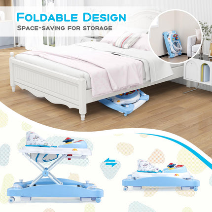 Baby Walker, 6-in-1 Foldable, Adjustable Height, Music Tray