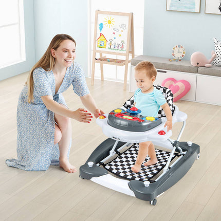 Baby Walker, Foldable 6-in-1, Adjustable Height, Music Tray
