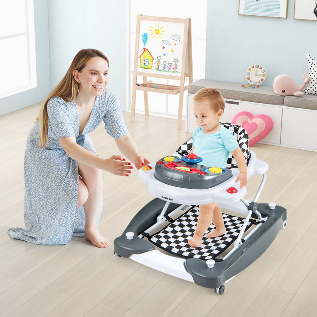 Baby Walker, Foldable 6-in-1, Adjustable Height, Music Tray