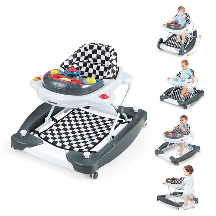 Baby Walker, Foldable 6-in-1, Adjustable Height, Music Tray