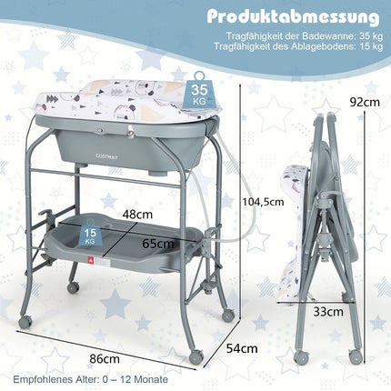 Baby changing table with bathtub Portable changing table with PVC cover Gray