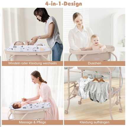 Baby changing table with bathtub Portable changing table with PVC cushion 86 x 50 x 100 cm beige