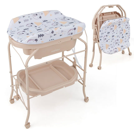 Baby changing table with bathtub Portable changing table with PVC cushion 86 x 50 x 100 cm beige