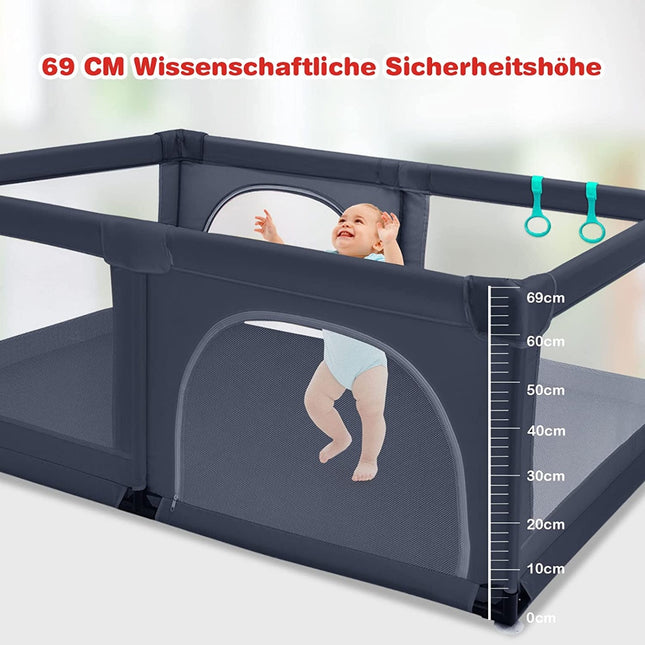 Baby playpen with 50 play balls playpen with net and zipper 120 x 190 cm dark gray