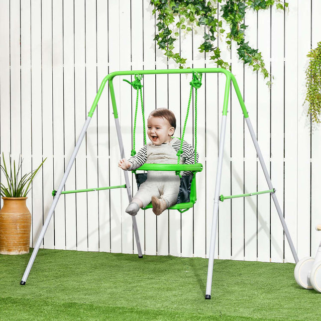 Garden swing for toddlers with safety bar and belt, green, 6-36 months