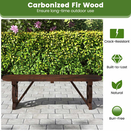 Backless Garden Bench in Carbonized Fir Wood, Weatherproof, 325 kg, Rustic Brown
