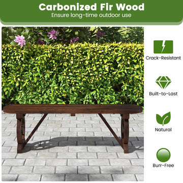 Backless Garden Bench in Carbonized Fir Wood, Weatherproof, 325 kg, Rustic Brown