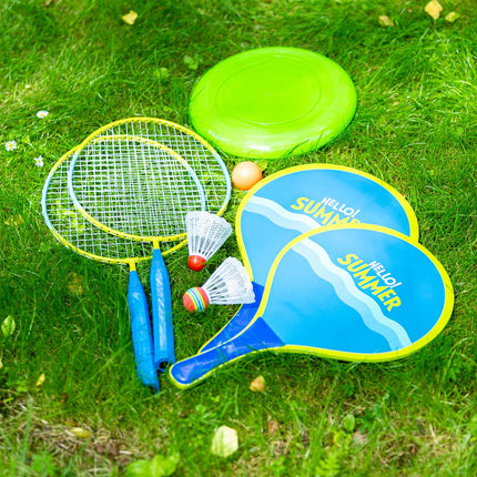 Badminton & Beach Set: 2 Racquets, Shuttlecocks, Frisbee