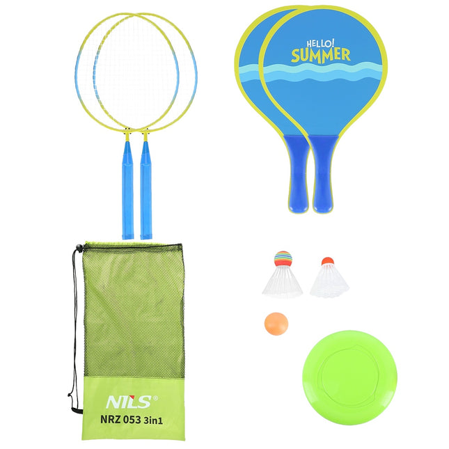 Badminton & Beach Set: 2 Racquets, Shuttlecocks, Frisbee