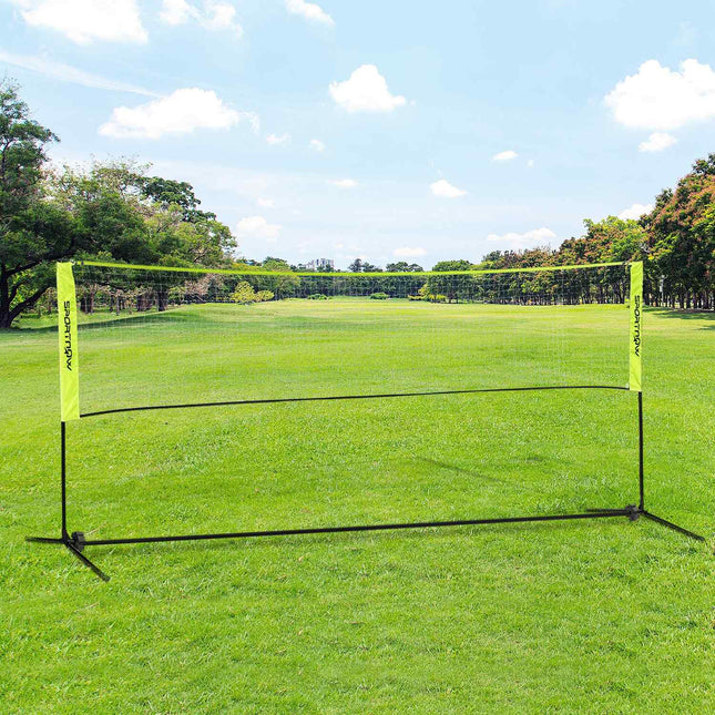Adjustable badminton and tennis net set, indoor/outdoor use