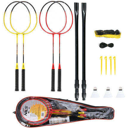 Badminton Set – 4 Rackets, 3 Feather Shuttlecocks, Net