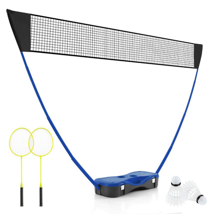 Badminton net stand portable shuttlecock game with rackets complete badminton set blue