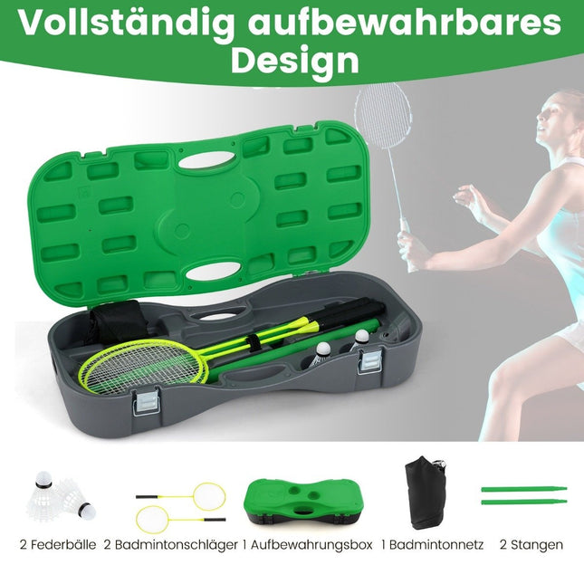 Badminton net stand portable shuttlecock game with rackets complete badminton set green