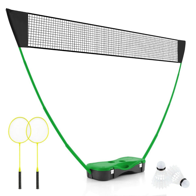 Badminton net stand portable shuttlecock game with rackets complete badminton set green
