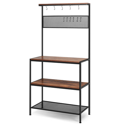 Baker's Rack, 4-Tier Shelving with Hooks and Mesh Panel