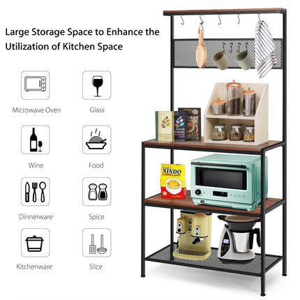 Baker's Rack, 4-Tier Shelving with Hooks and Mesh Panel