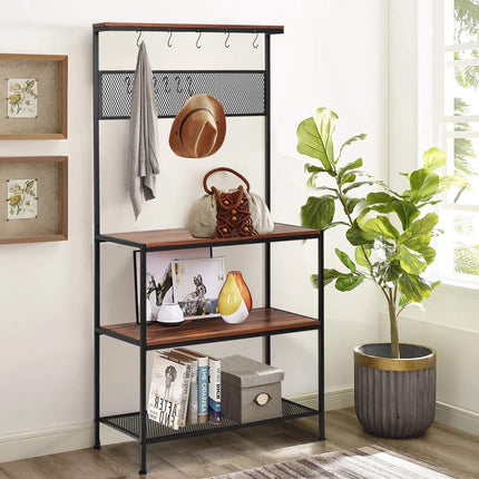 Baker's Rack, 4-Tier Shelving with Hooks and Mesh Panel