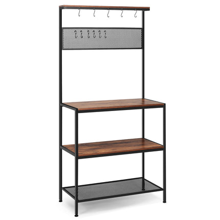 Baker's Rack, 4-Tier Shelving with Hooks and Mesh Panel
