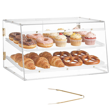 Bakery Display Case, 2-Tier Acrylic, Magnetic Rear Doors