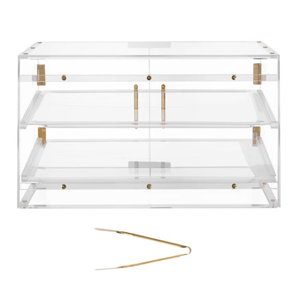 Bakery Display Case, 2-Tier Acrylic, Magnetic Rear Doors