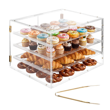 Bakery Display Case, 4-Tier Acrylic, Magnetic Rear Door